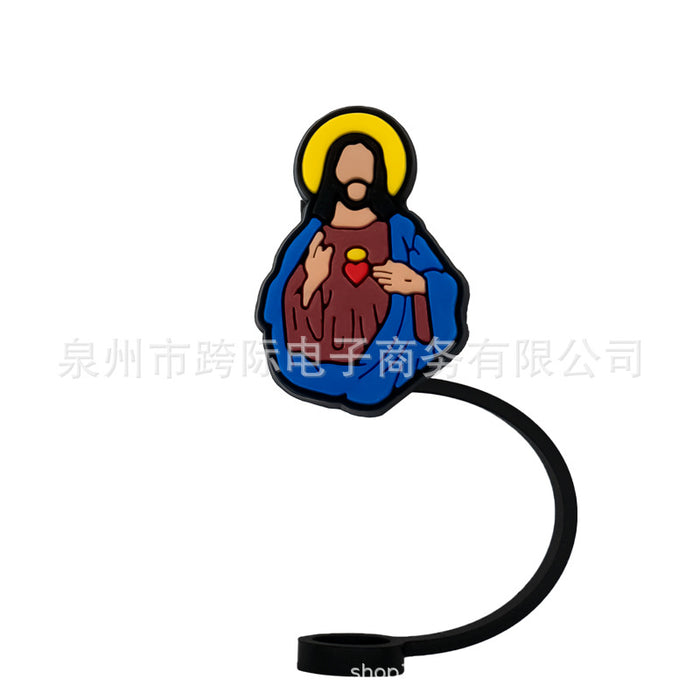 Wholesale Series Cartoon Straw Cover Straw Cap Silicone Dust Stopper Cute Anime Straw Decoration Cross border