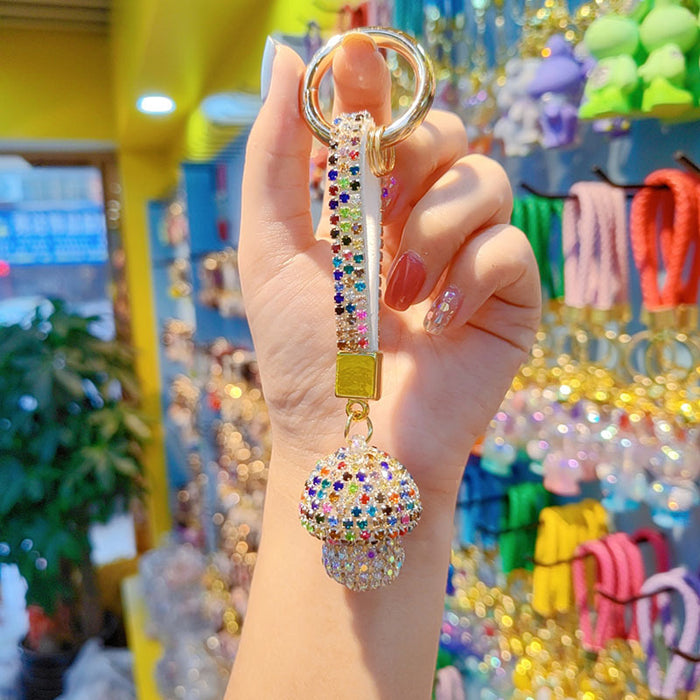 Wholesale Full-diamond mushroom pendant encrusted with diamonds  personalized couple keychain