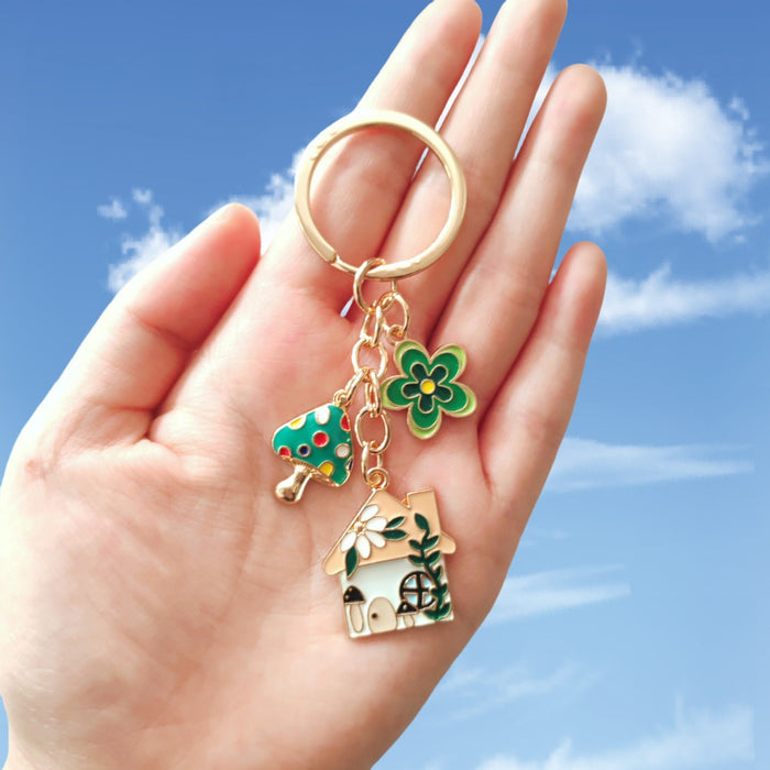 Wholesale Mushroom House Flower Pendant Keychain Bag Pendant Oil Dropping Alloy