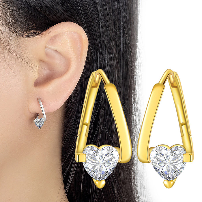Wholesale Light luxury design sense, niche super sparkling zircon heart ear buckle, exquisite and versatile temperament earrings wholesale