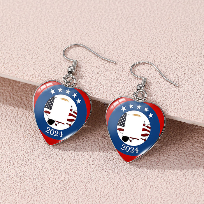 Wholesale American Independence Day Love Stainless Steel Ear Hook Earrings JDC-ES-KaLu009