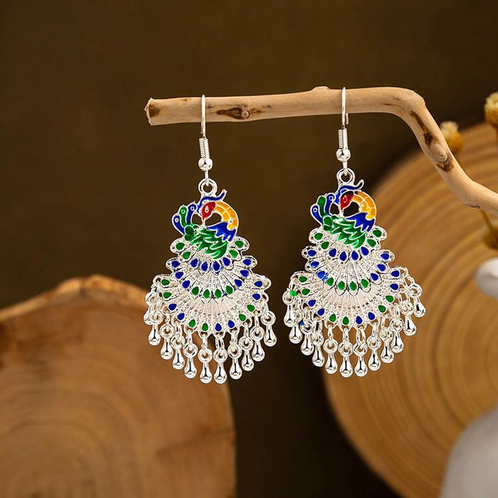 Wholesale Cloisonne Peacock earrings  silver minority totem Phoenix bell earrings
