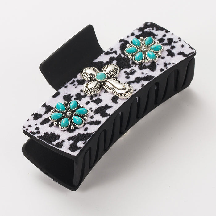 Wholesale Hairpin Leopard Shark Clip Alloy Turquoise Accessories Vintage Leopard Leather Clip Trendy Hair Accessories