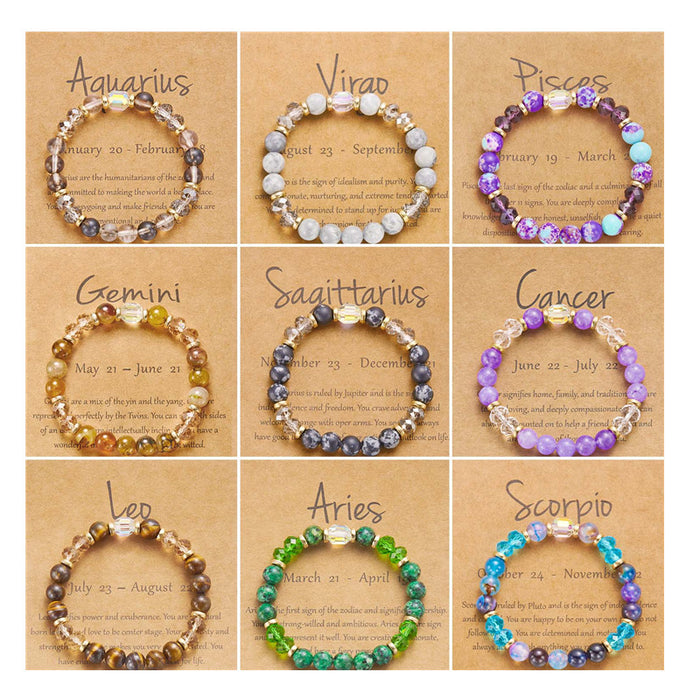 Wholesale twelve constellation bracelet imitation natural stone beaded bracelet color stone constellation paper card bracelet