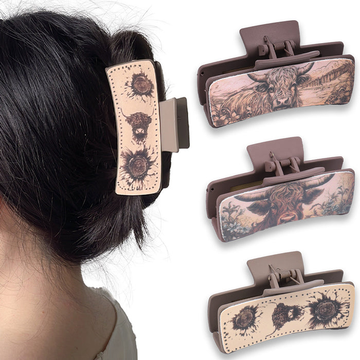 Wholesale PU Bull Head Square Hair Clip JDC-HC-Fengp001