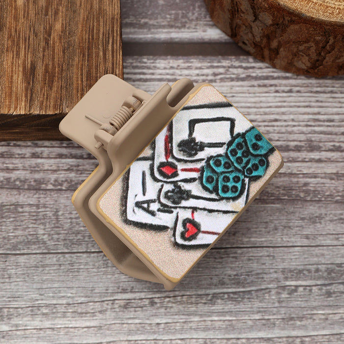 Wholesale Western Style Playing Cards Pattern Leather Hairpin Shark Clip Combination Set Women' s Clip