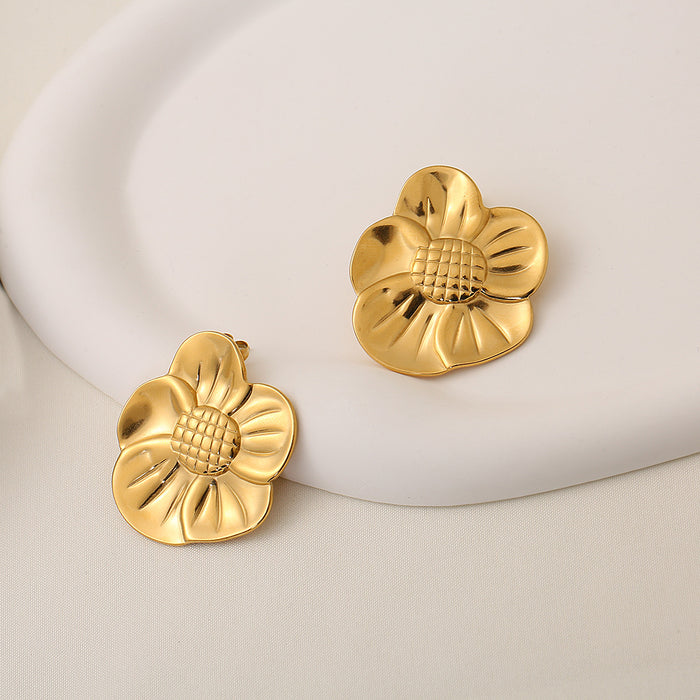 Wholesale Luxury and high-end stainless steel sunflower shaped design earrings wholesale