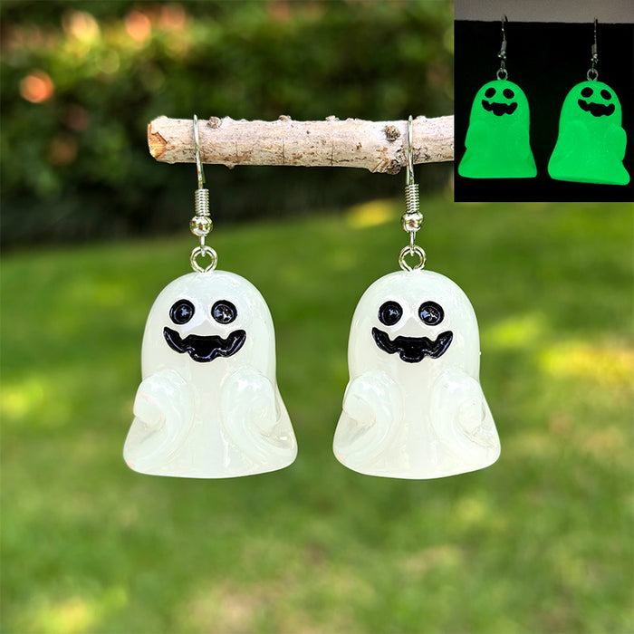 Wholesale Halloween Luminous Resin Earrings Stereo White Ghost Pumpkin Pendant