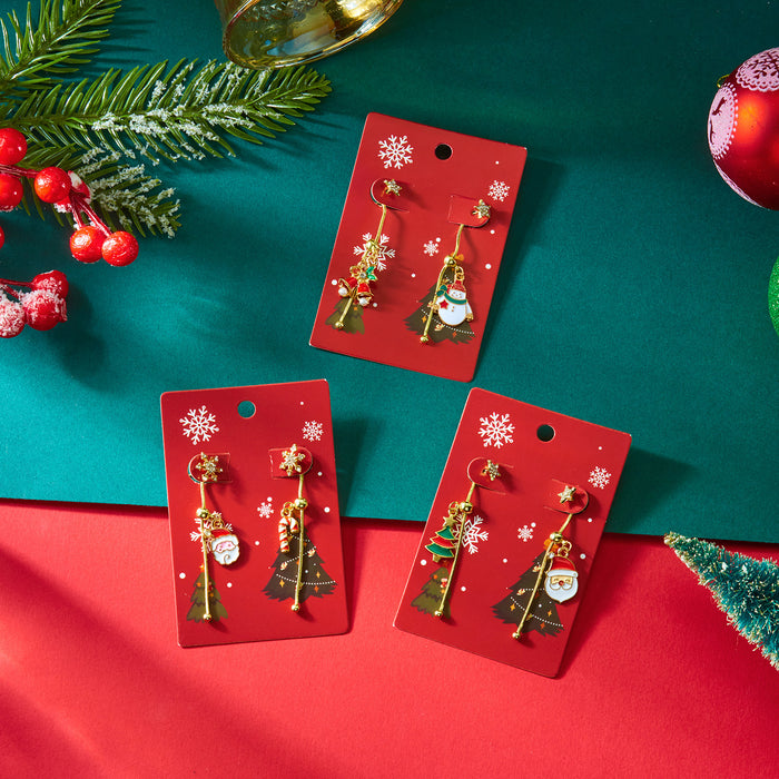Wholesale Christmas Cartoon Asymmetric Snowman Santa Earrings Fashion Jewelry Accessory Party Gift