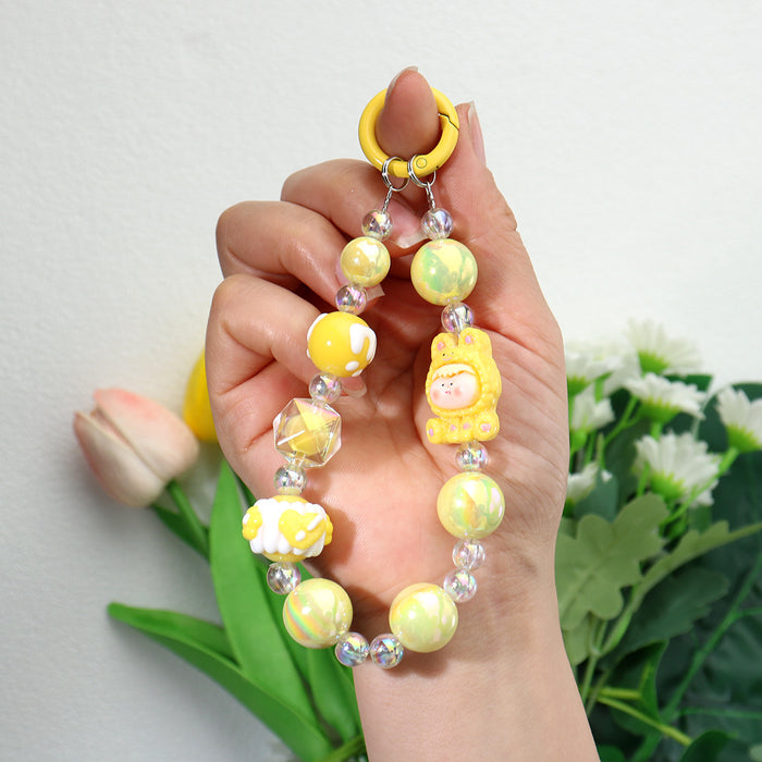 Wholesale Acrylic Cartoon Keychain Pendant Blue Hand-Painted Beaded Doll Design for Car Keys Bag Boutique Resale Accessory