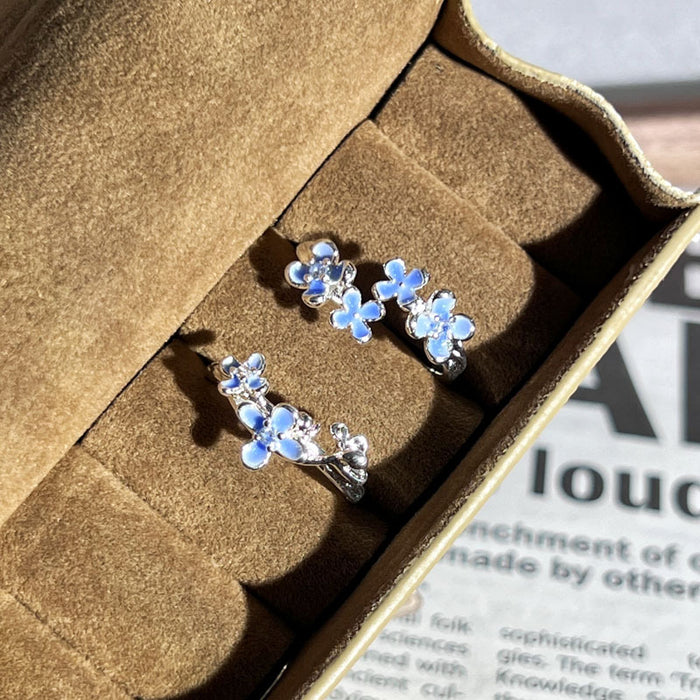 Wholesale Enamel flower opening ring temperament silver ring