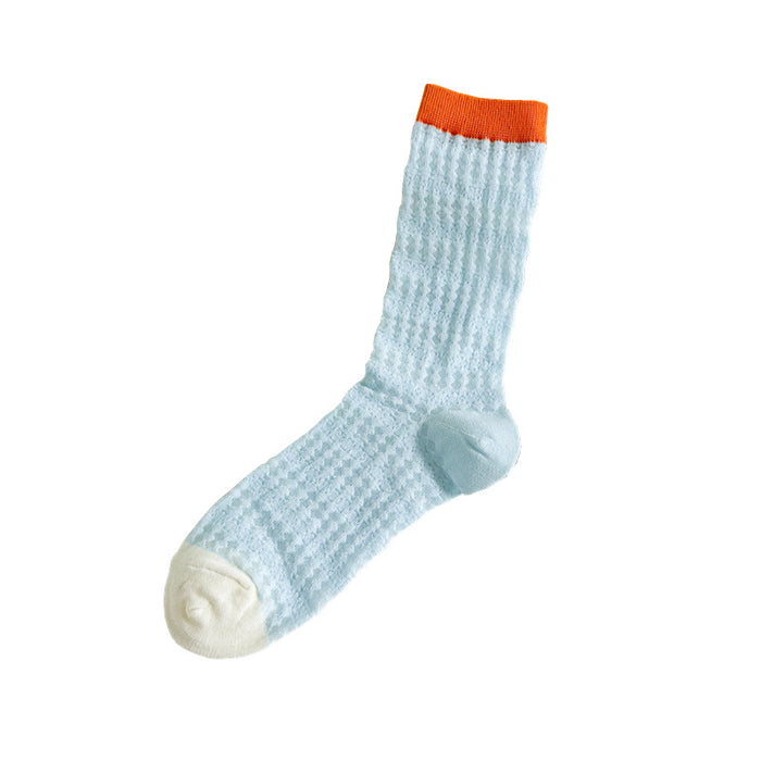 Wholesale Thin mesh breathable mid tube socks with trendy contrasting colors, long tube pile socks