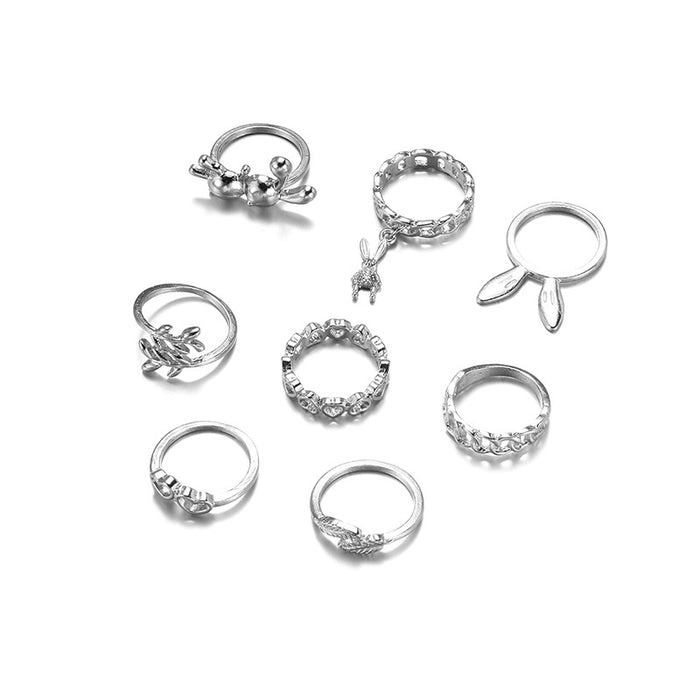 Wholesale Handmade Cute Earring Set of 8 Fashion Alloy Love Ring Leaves