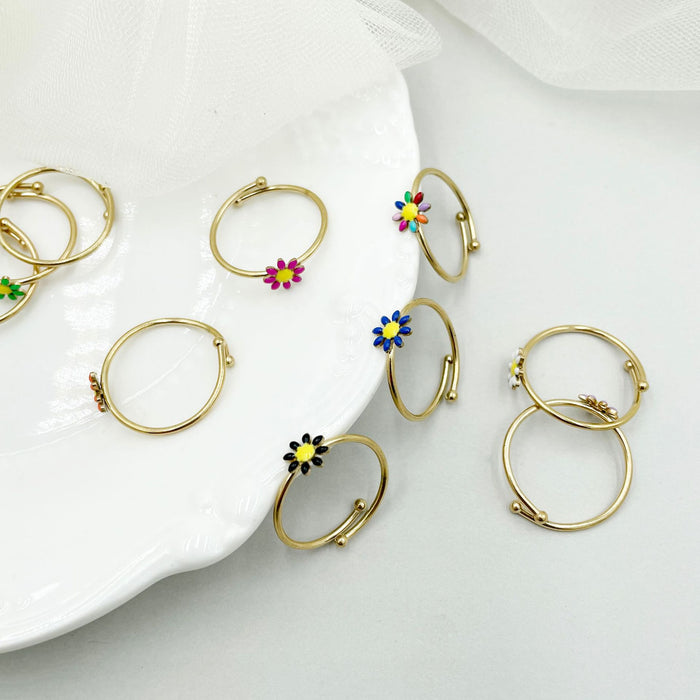 Wholesale Cute Oil Drop Colorful Flower Adjustable Titanium Steel Ring JDC-RS-Jinyue002