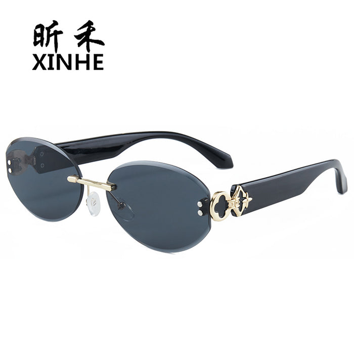 Wholesale Rimless Oval Cut-Edge Sunglasses