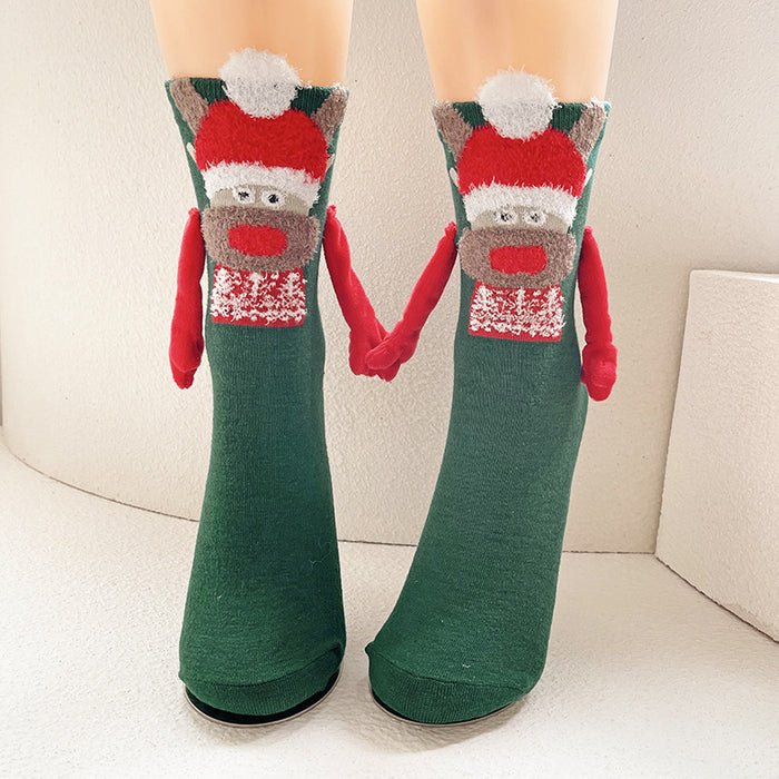 Wholesale Christmas magnetic hand-holding socks women' s cotton socks couple mid-calf length socks New Year gift socks