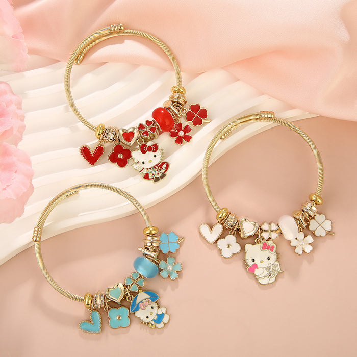 Wholesale Stainless Steel Beaded Bracelet Cute Cartoon Jewelry for Women Gift MOQ≥2