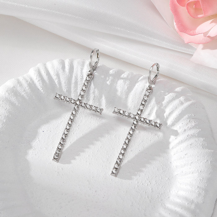 Wholesale cross earrings women's diamond imitation pearl earrings