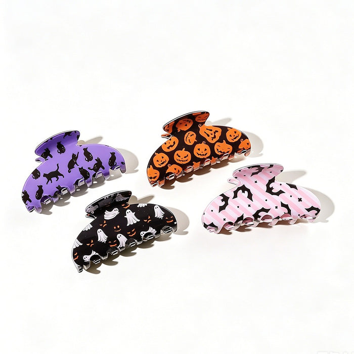 Wholesale Stylish  Shark Claw Hair Clips Ghost Pumpkin Black Cat Print Women Hair Accessory