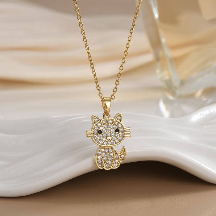 Wholesale Cat pendant micro-painted zircon copper gold-plated clavicle necklace