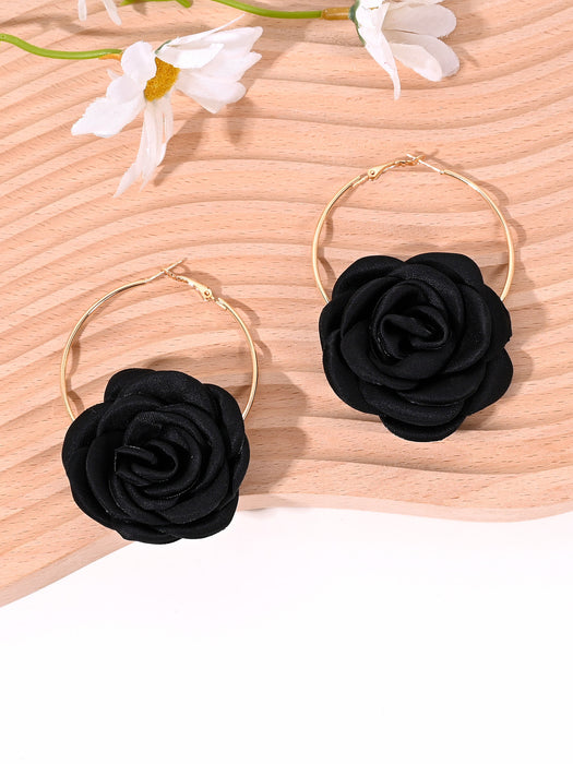 Wholesale Rose Ring Earrings New Exaggerated Elegant Flower Earrings Women's Versatile Charm Earrings