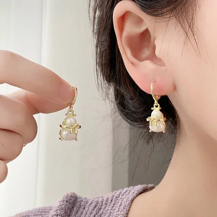 Wholesale Baroque Pearl  Rabbit Peanut Gourd Bow Fortune Bag Pendant Earrings
