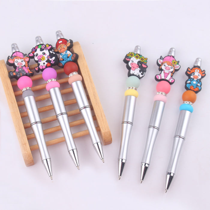 Wholesale Cartoon Cow Silicone Plastic Bead Pen JDC-PN-GuangTian006