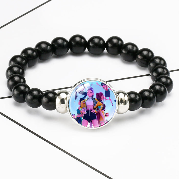 Wholesale KPOP black beaded elastic cord bracelets
