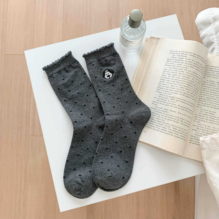 Wholesale Embroidery puppy polka dot socks pile socks combed cotton