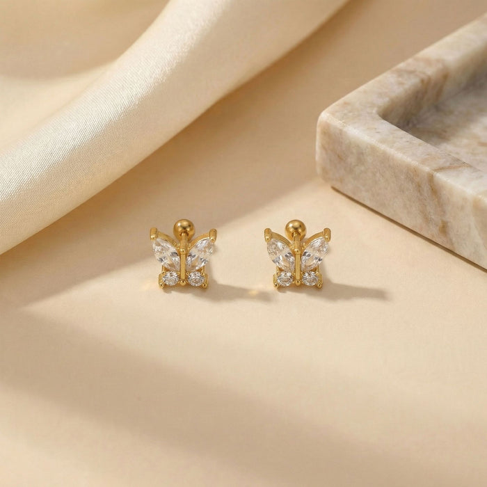 Wholesale Stainless steel Gold-Tone Stud &  Cartilage Earring Combination Zircon Earring Set