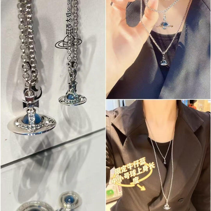 Wholesale Denim Blue Stereo Planet Necklace Sweater Chain