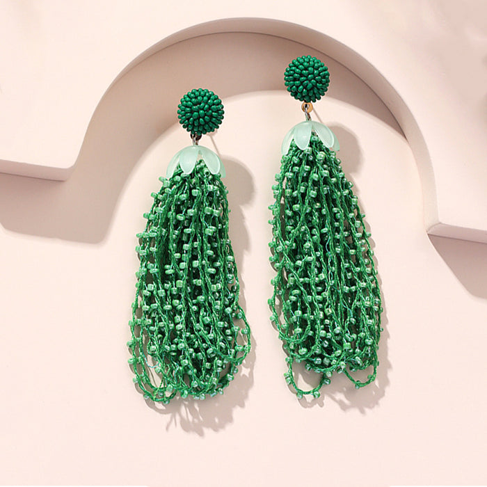 Wholesale Long Rice Bead Tassel Earrings Vintage JDC-ES-Gute057