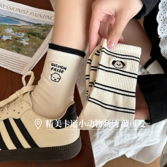 Wholesale Embroidered socks, children's pure cotton mid tube socks, cartoon cute cotton socks, versatile women's socks
