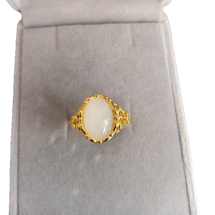 Wholesale Red agate green chalcedony sand gold ring, crown diamond ring, elegant temperament, retro open gemstone ring