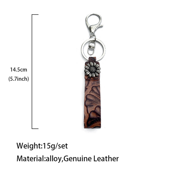 Wholesale Retro leather keychain turquoise cowhide pendant