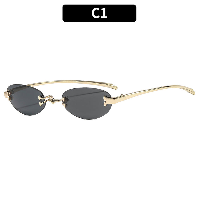 Wholesale Retro Metal Rimless Oval Sunglasses Trendy Fashion Accessory