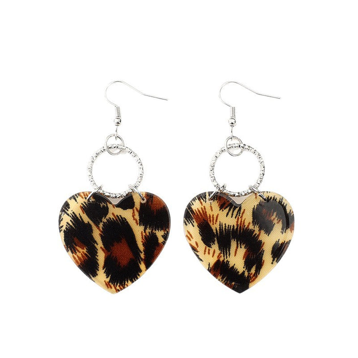 Wholesale Acrylic Leopard Print Heart Hoop Earrings