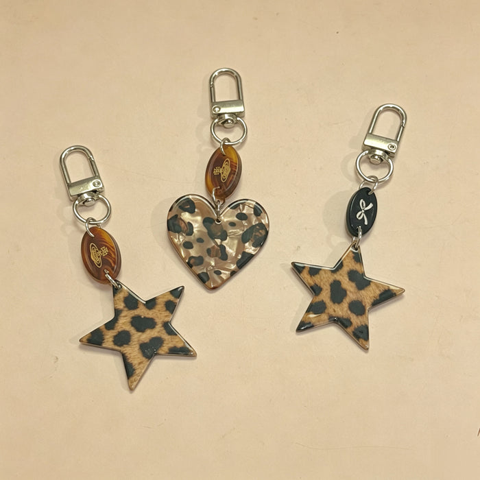 Wholesale Leopard Print Star Heart Phone Keychain Car Key Accessory Boutique Resale