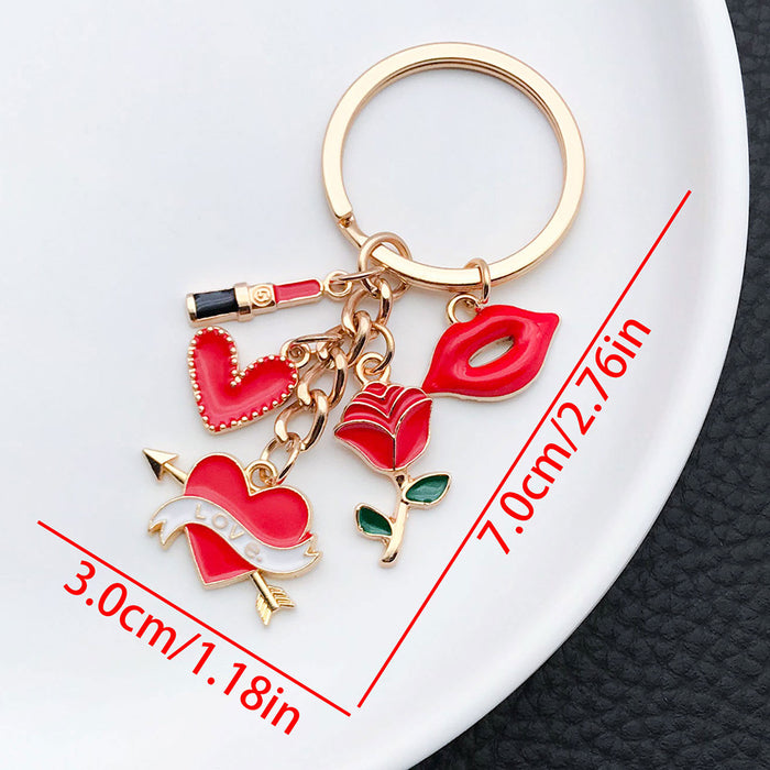 Wholesale Dripping oil red cartoon lips metal keychain