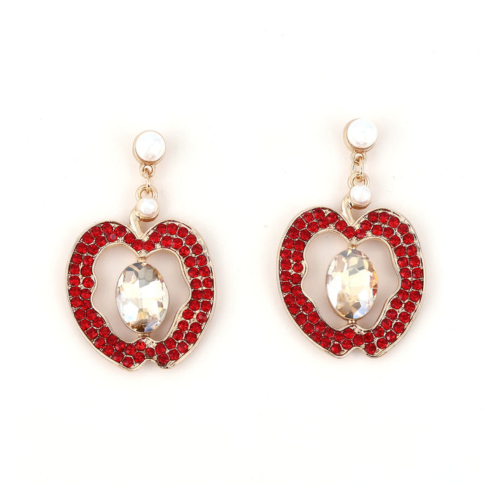 Wholesale personality design fruit Apple hollow alloy diamond earrings