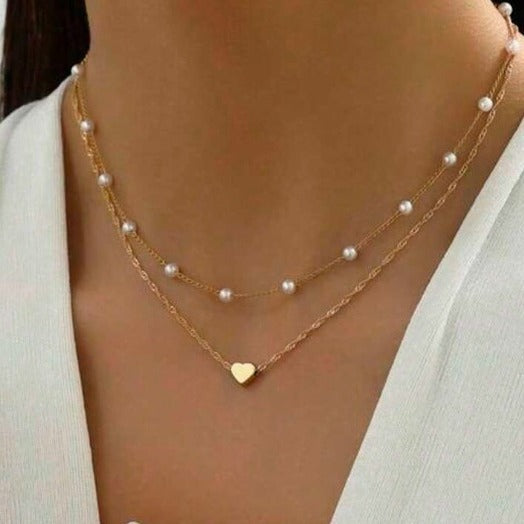 Wholesale Pearl Love Necklace Versatile Multi layer Stacked Collarbone Chain Retro Simple Round Pendant Item Jewelry