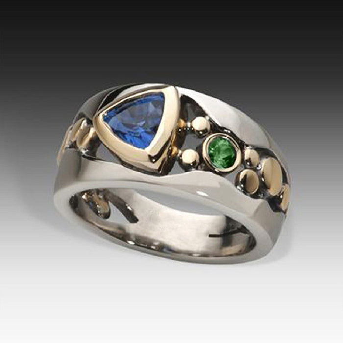 Wholesale Hollow floral pattern ring inlaid with green zircon
