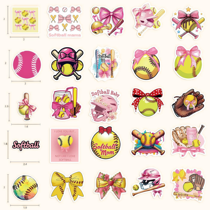 Wholesale 50pcs Pink Bow Softball Cute Inspirational Stickers