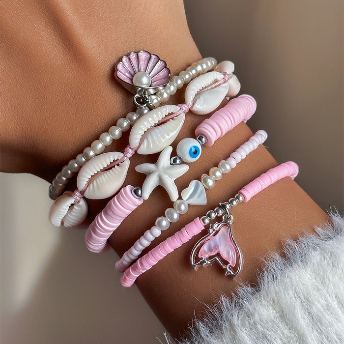 Wholesale 5-Piece Bracelet Shell Starfish Set Fashion Ins Pink Soft Pottery Pearl