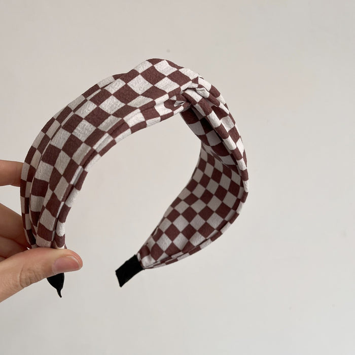 Wholesale Checkerboard Wide-brimmed Fabric Headband JDC-HD-Wupei001