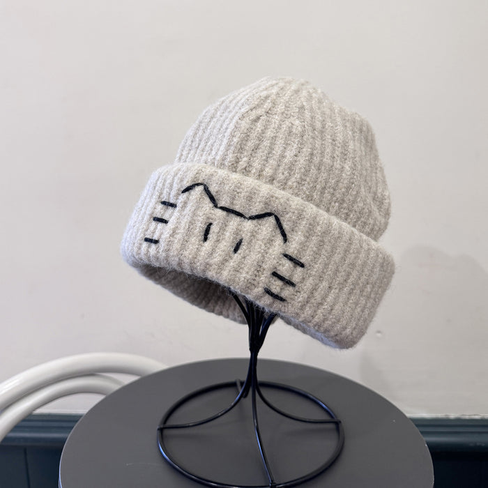 Wholesale Cute kitten embroidered knitted hat