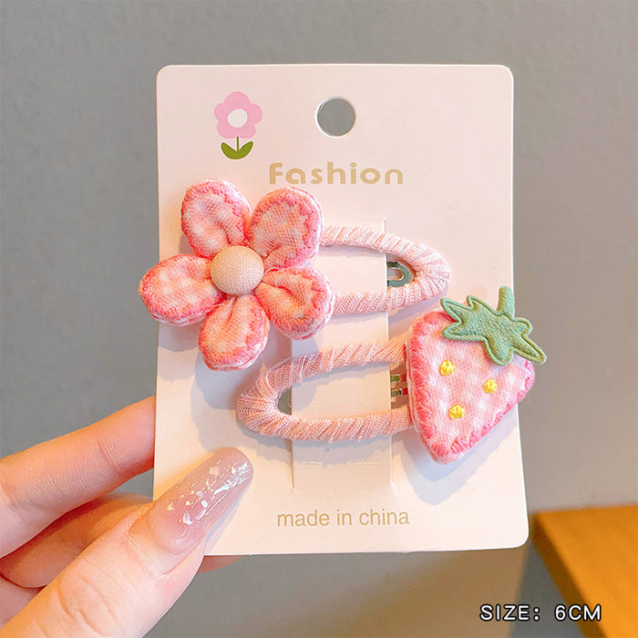 Wholesale Children' s Cloth Strawberry Hair Clips Pink 2-Piece Set Cute Hair Accessory