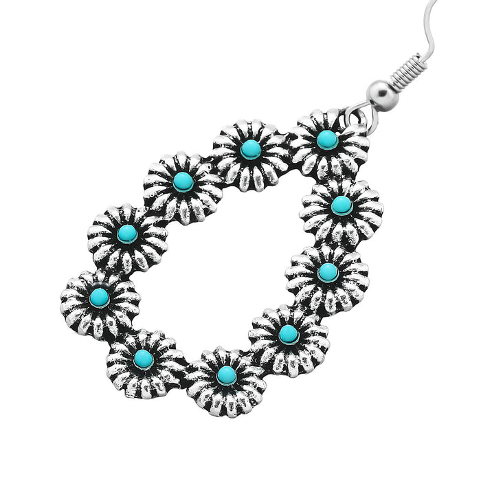 Wholesale Retro Turquoise Flower Drop-Shaped Earrings