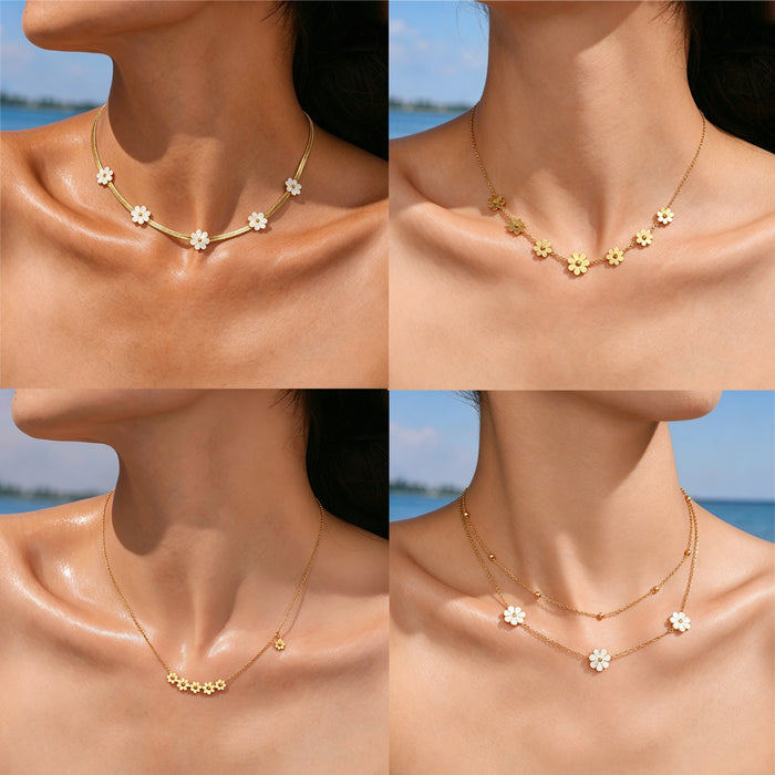 Wholesale 2pcs A delicate and beautiful summer-themed chrysanthemum-patterned titanium steel necklace