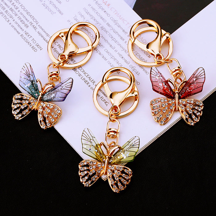 Wholesale New Diamond encrusted Butterfly Car Keychain Metal Cute Women's Bag Pendant Keychain